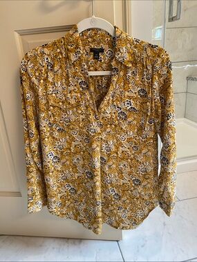 Ann Taylor Mustard Yellow Floral Button-Down Shirt